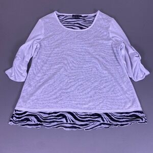 Michael Tyler Tunic Top Women's XXL Zebra Print Layered Split Back 3/4 Sleeve